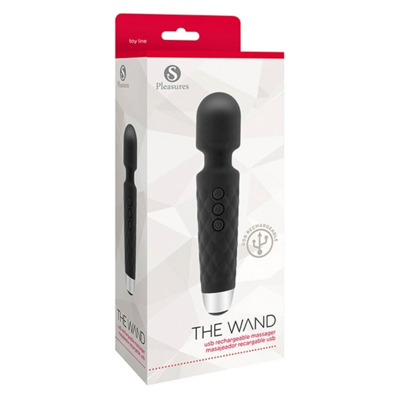 The Wand Vibrator by S Pleasures - Rechargeable, Black Silicone, 20 Levels